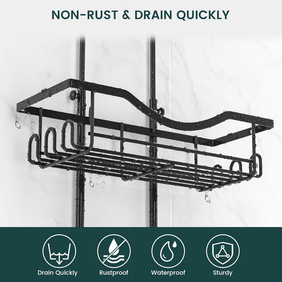 REINHARDT Adjustable Shower Caddy Hanging Rustproof Shower Organizer, Black
