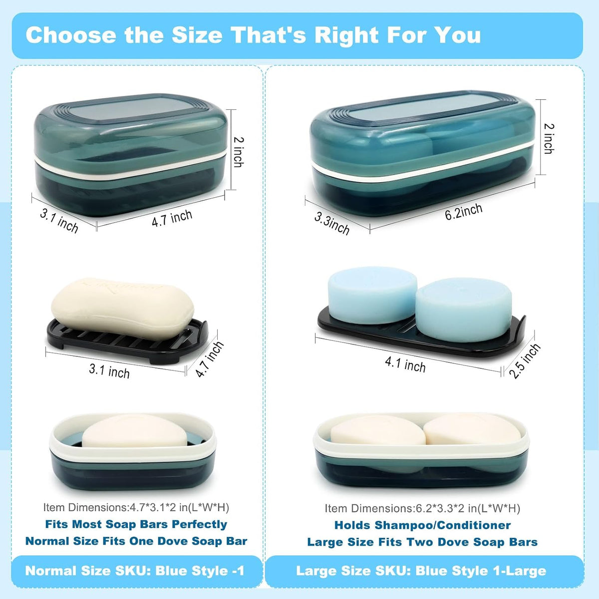 Travel Soap Container, Bar Soap Holder, Portable Soap Case, Soap Dish with Lid for Traveling, Camping, Gym, Bathroom (Blue Style-1)