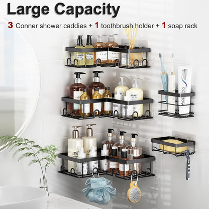 Liuoud Corner Shower Caddy 5 Pack Adhesive Stainless Steel Organizer Black
