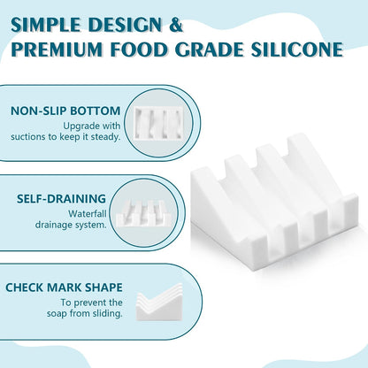 Self Draining Soap Dish Holder,Silicone Soap Dish,for Bathroom,Kitchen, Sponges，Can Extend Soap Life，Keep Soap Bars Dry and Easy Cleaning (White,1-Pack)