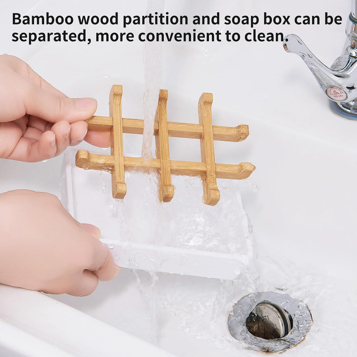 Bamboo Soap Dishes for Shower Wooden Soap Bar Holder for Bathroom Soap Tray Easy to Clean, Durable and with Non-Slip Pads(Single White Square)