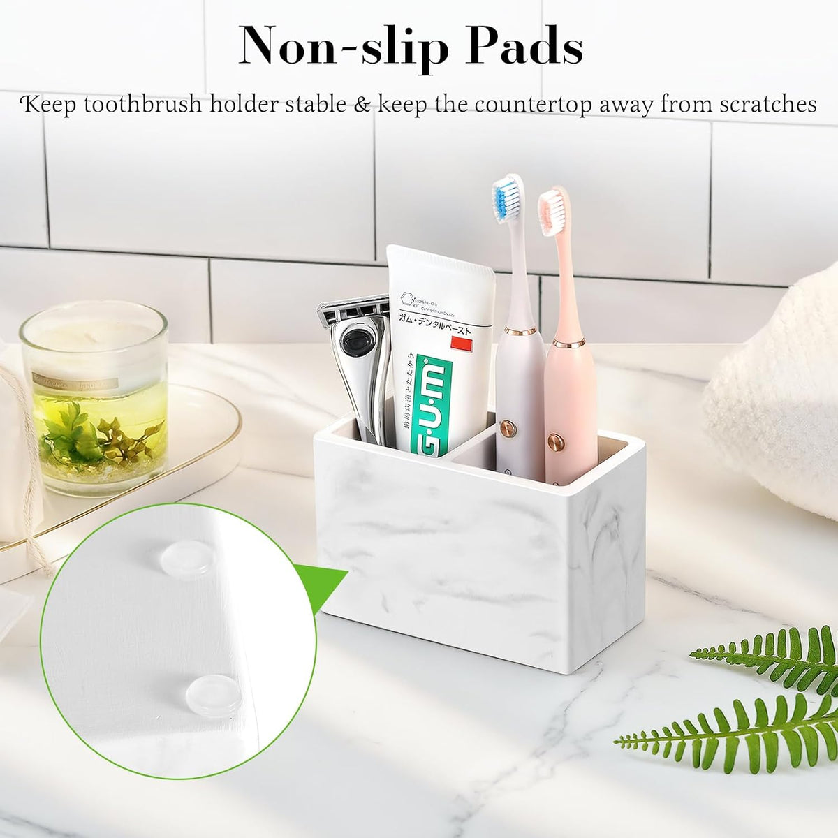 Luxspire Diatomite Toothbrush Holder, 2 Slots, Marble White