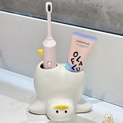 Cute Duck Toothbrush Holder,Ceramic Cartoon Duck Bathroom Decor for Kids