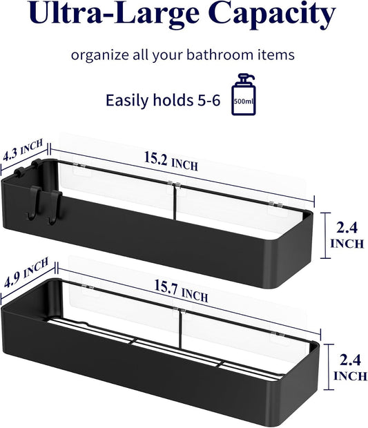 Kitsure Shower Caddy - 2 Pack Adhesive Shower Organizer, Rustproof Metal Shelves, No-Drill Bathroom Organizers and Storage, Black, XX-Large