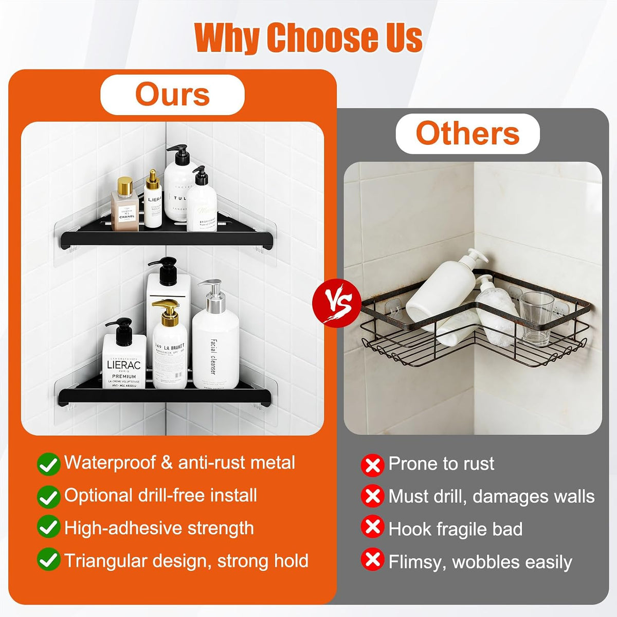 Fikoksol Shower Caddy Storage, Triangle Corner Shelf with Adhesive Hook