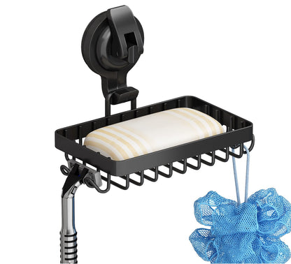 Soap Holder Shower, Suction Cup Soap Dish for Shower with 4 Hooks, 304 Stainless Steel, Silver