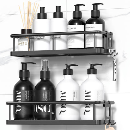 YASONIC Shower Caddy Adhesive, Rustproof Shower Organizer, Large Capacity Shower Shelves for Inside Shower, No Drilling Bathroom Organizers and Storage for Home Decor （2 Pack Black）
