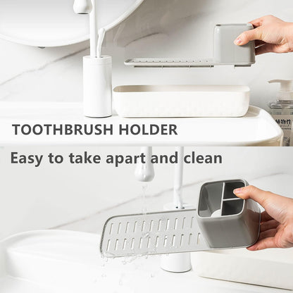 Vowupt Toothbrush Holder for Bathrooms, Toothbrush Organizer Countertop for Toothbrush Storage, Toothbrush and Toothpaste Holders Set with 3 Slots, Tooth Brushing Cup Caddy for Family-White