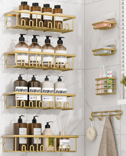 5 Pack Adhesive Bathroom Holders & Dispensers for Kids & Adults, Gold