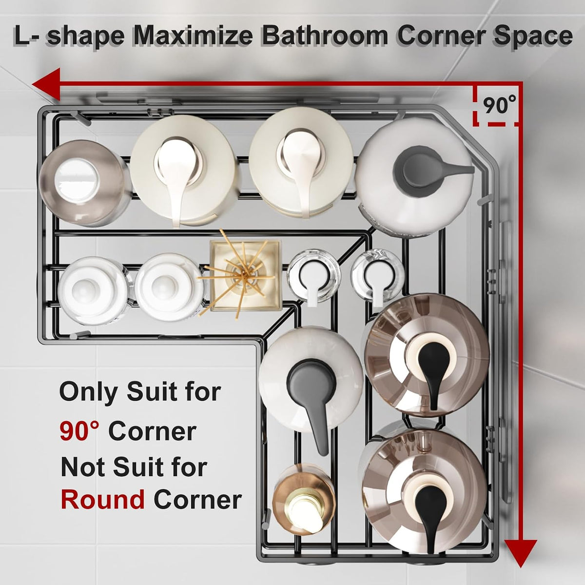 Liuoud Corner Shower Caddy 5 Pack Adhesive Stainless Steel Organizer Black