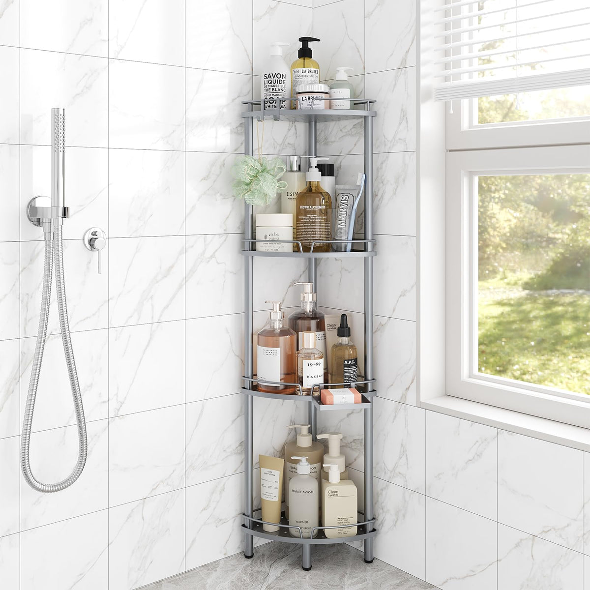 ELYKEN Corner Shower Caddy Standing, 3 Tier Metal Shower Organizer, Black
