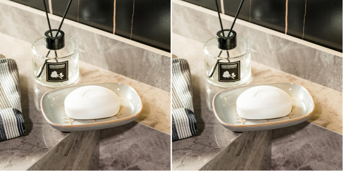 Miamolo Soap Dish Bar Cleaner Dish for Shower, Ceramic Soap Dishes for Large Soap Bar Shampoo or Sponge, Shower Soap Dish Soap Saver Tray for Bathroom Kitchen Sink, Easy to Clean