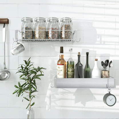 Bathroom Adhesive Shower Caddy Basket Shelf with Hooks, No Drilling Removable Bathroom Shelf Organizer,Stainless Steel Rustproof Shower Rack for Shampoo Storage, Sponge Holder-Silver