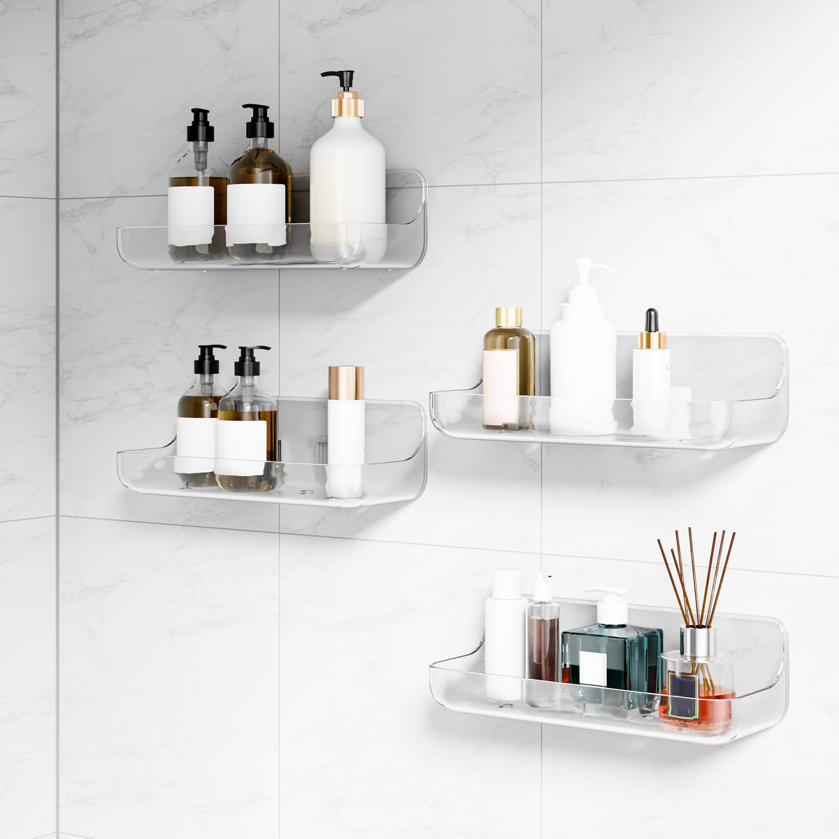 Adhesive Bathroom Shelves, 2 Pack Acryilc No Drill Stick on Shelf