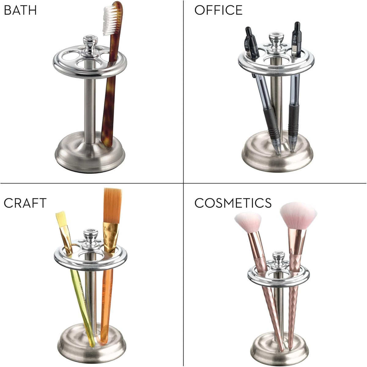 iDesign Steel Divided Toothbrush Holder Stand, 3.25" x 3.25" x 5.75"
