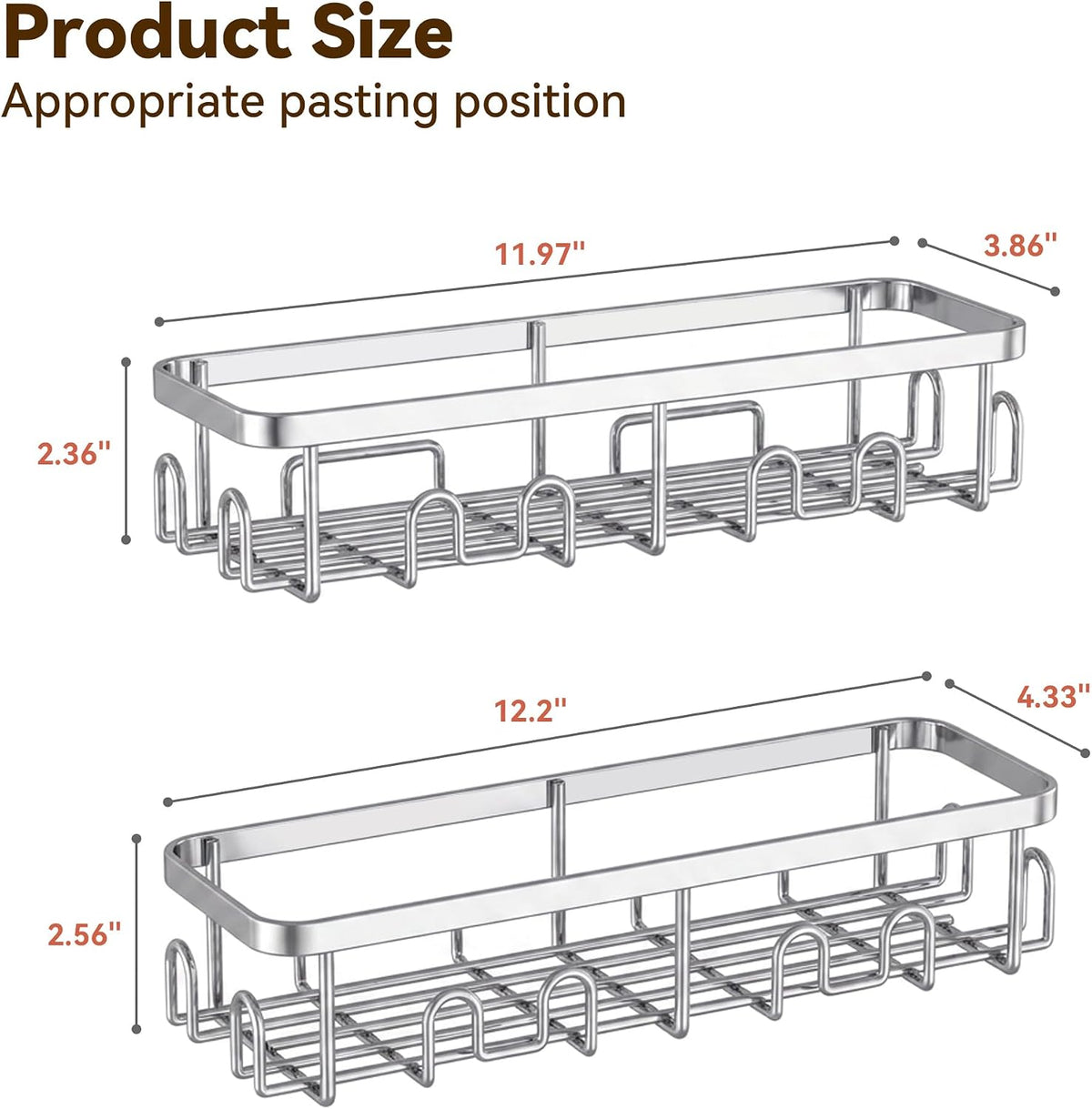 YASONIC Shower Caddy Adhesive, Rustproof Shower Organizer, Wall Shower Rack