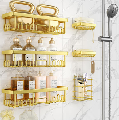 Veken Shower Caddy 3-Pack, Advanced Rustproof Design, No Drilling Adhesive Shelves, Rack with Soap Holder, Large Capacity Bathroom Organizers and Storage, Wall-Mounted Kitchen & Home Decor, Black