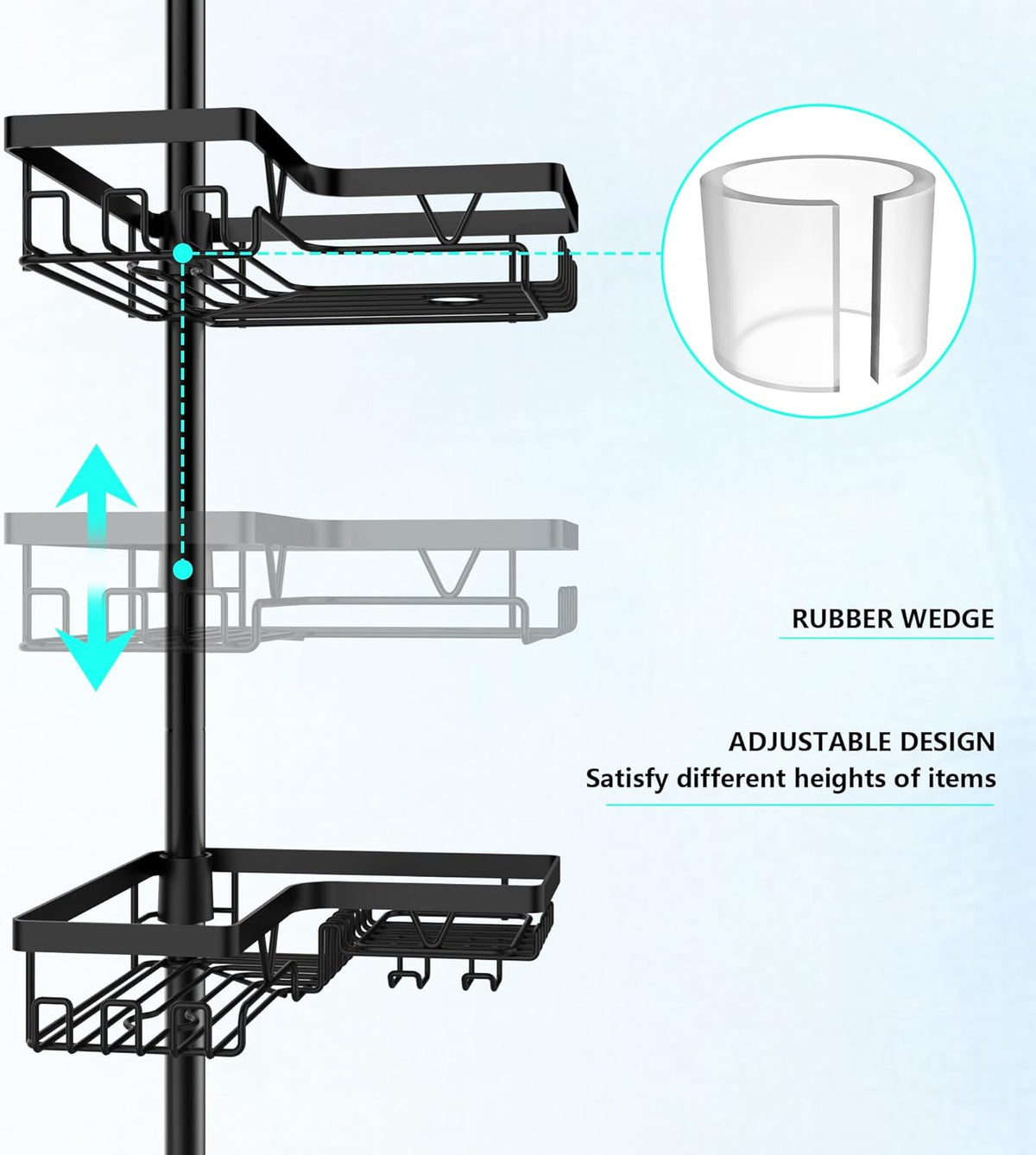 DAOYA Corner Shower Caddy Tension Pole 4 Tier Shower Caddy Organizer Black
