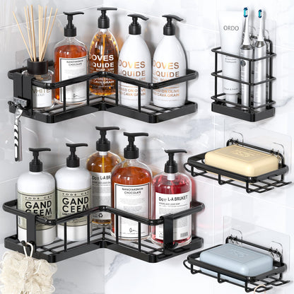 YASONIC Corner Shower Caddy Adhesive, 100% Rustproof Shower Organizer, No Drill Shower Shelf for Inside Shower, Wall-Mounted Shower Storage for Homes (2 Pack, White)