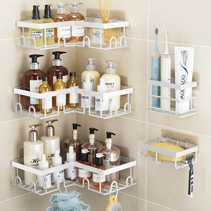 Liuoud Corner Shower Caddy 5 Pack Adhesive Stainless Steel Organizer Black