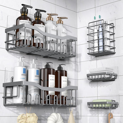 EUDELE Adhesive Shower Caddy, 5 Pack Rustproof Stainless Steel Bath Organizers With Large Capacity, No Drilling Shelves for Bathroom Storage & Home Decor