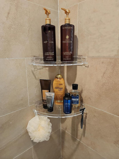 JiePai Adhesive Acrylic Corner Shower Caddy 2 Pack, Rustproof Bath Shelf