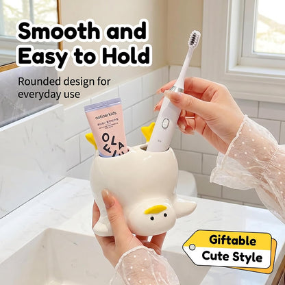 Cute Duck Toothbrush Holder,Ceramic Cartoon Duck Bathroom Decor for Kids