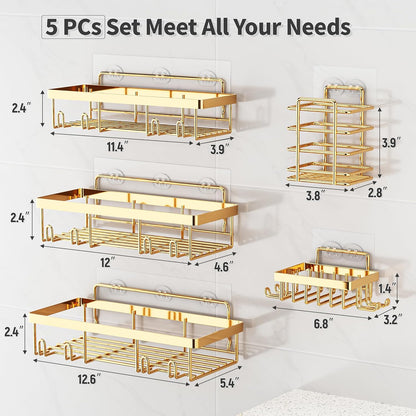 Liuoud 5 Pack Shower Caddy for Inside Shower, Gold Bathroom Storage Decor