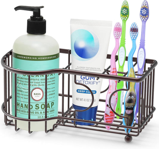 Simple Houseware Multi-Functional 6 Slots Toothbrush Holder, Bronze