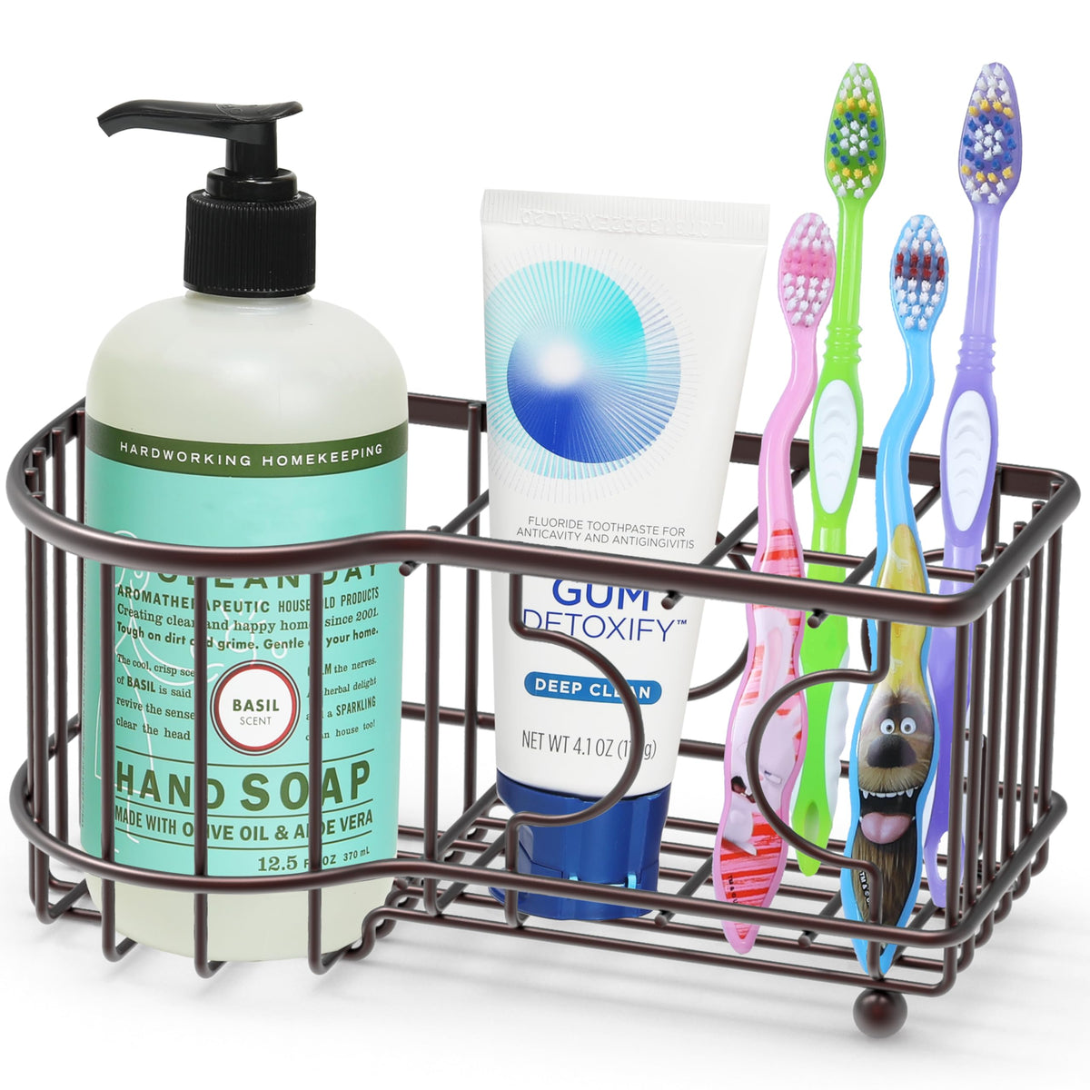 Simple Houseware Multi-Functional 6 Slots Toothbrush Holder, Bronze