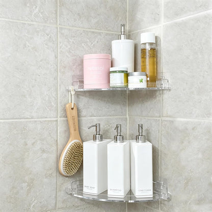 JiePai Adhesive Acrylic Corner Shower Caddy 2 Pack, Rustproof Bath Shelf