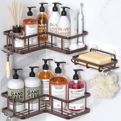YASONIC Corner Shower Caddy Adhesive, 100% Rustproof Shower Organizer, No Drill Shower Shelf for Inside Shower, Wall-Mounted Shower Storage for Homes (2 Pack, White)