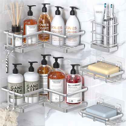 YASONIC Corner Shower Caddy Adhesive, 100% Rustproof Shower Organizer, No Drill Shower Shelf for Inside Shower, Wall-Mounted Shower Storage for Homes (2 Pack, White)