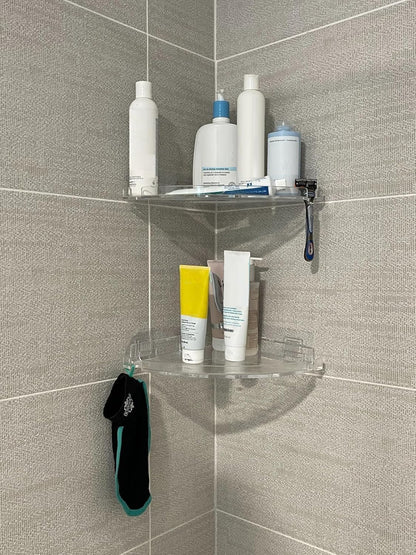JiePai Adhesive Acrylic Corner Shower Caddy 2 Pack, Rustproof Bath Shelf